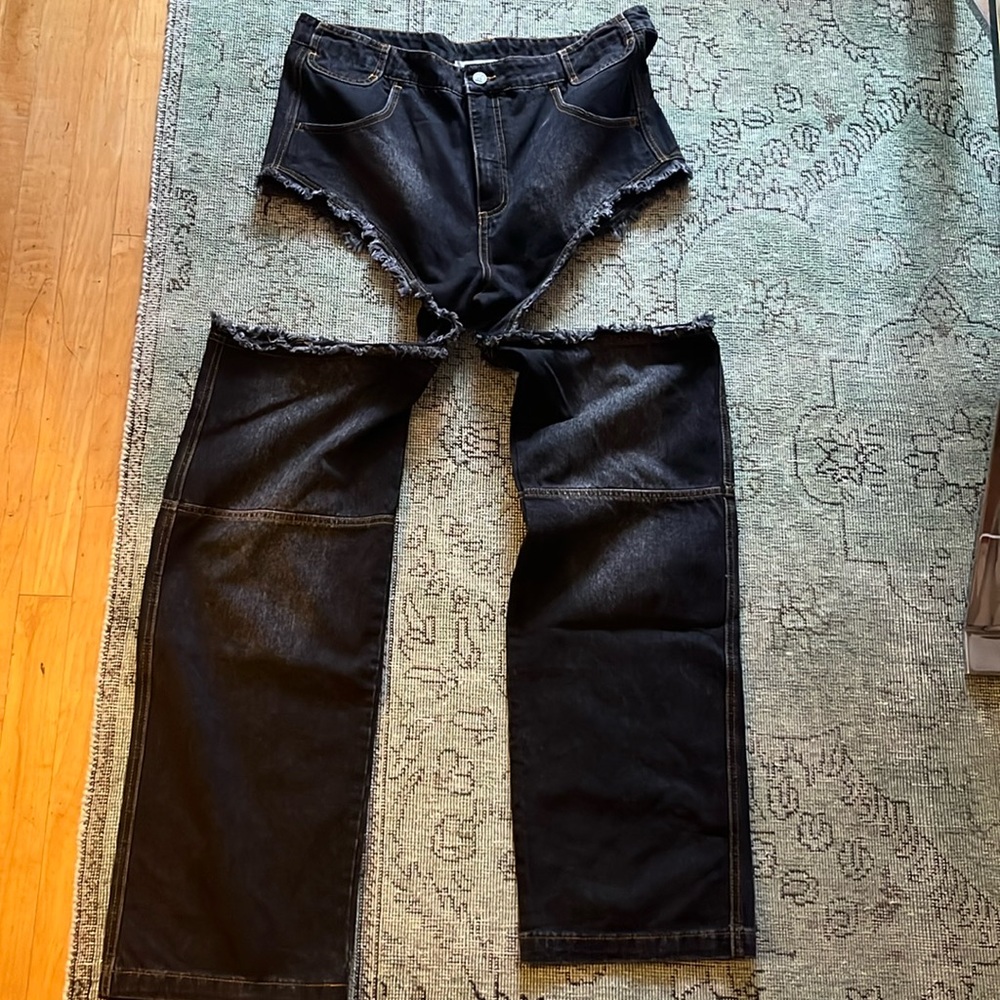Telfar denim cut out thigh hole jeans